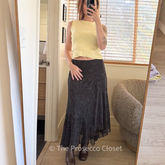 CAbi Vintage 90s Polka Dot Maxi Ruffly Skirt Black & White(8) - Picture 2 of 4